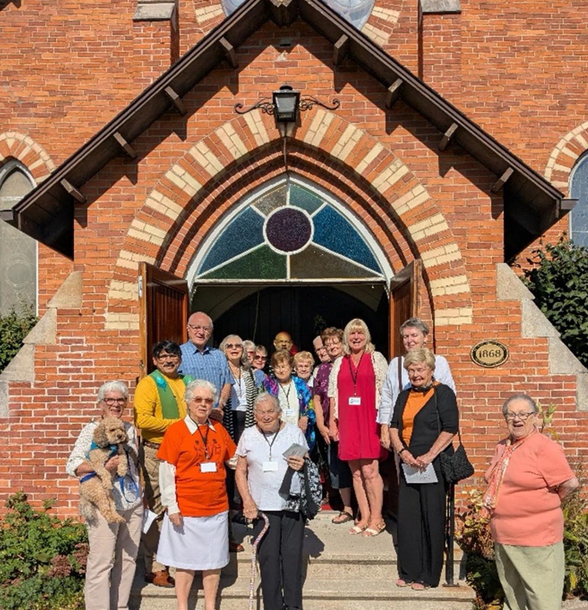 Gathering on church steps
